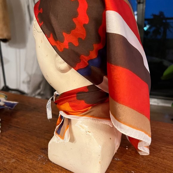 Vintage Mod Scarf - Graphic Floral and Stripes Motif - Picture 8 of 11